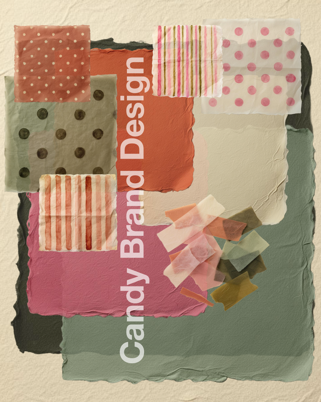 Earthly Delights moodboard of torn paper swatches and patterns